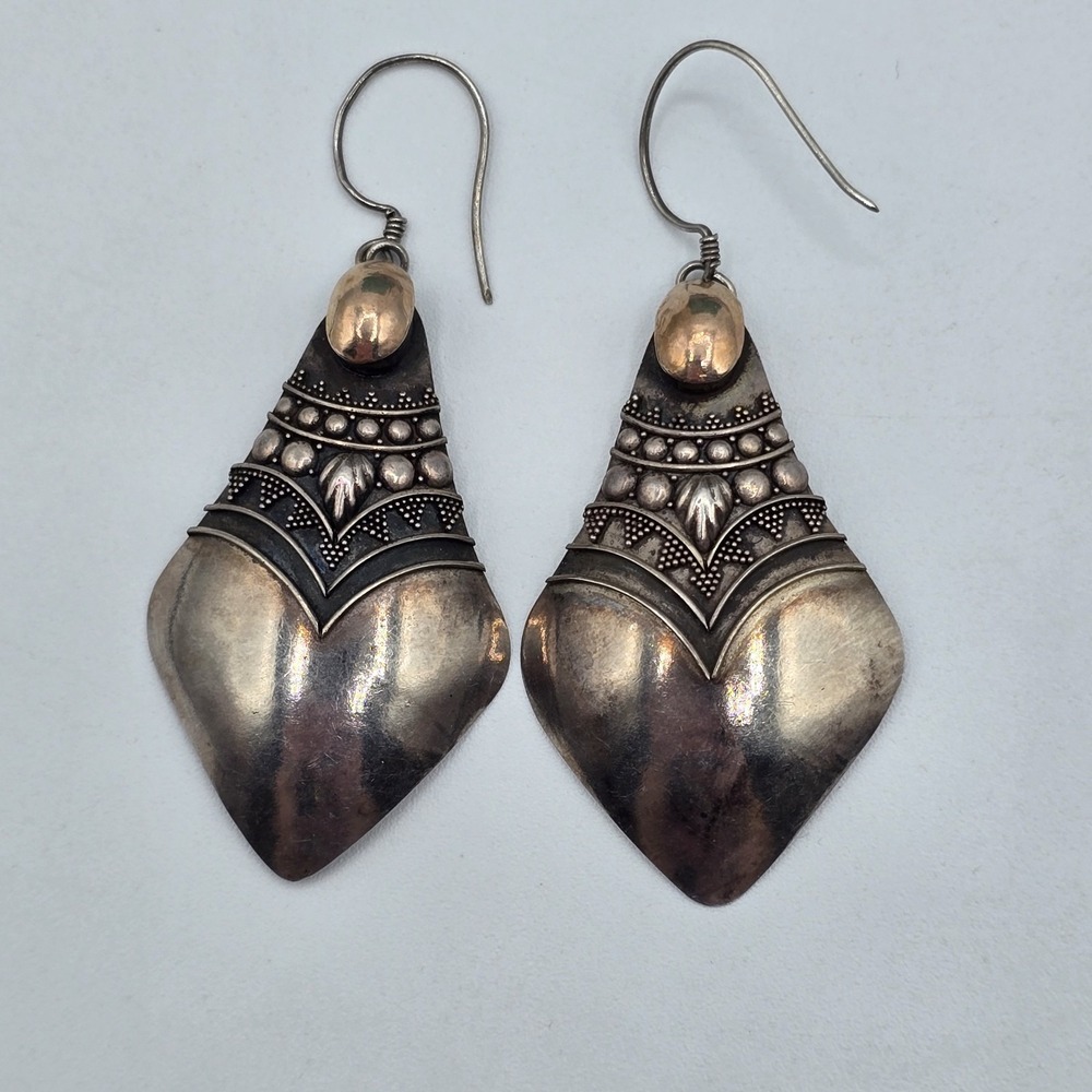 Stunning Vtg Sterling & 18k Gold Accent Handmade Earrings Western Boho - Picture 1 of 8